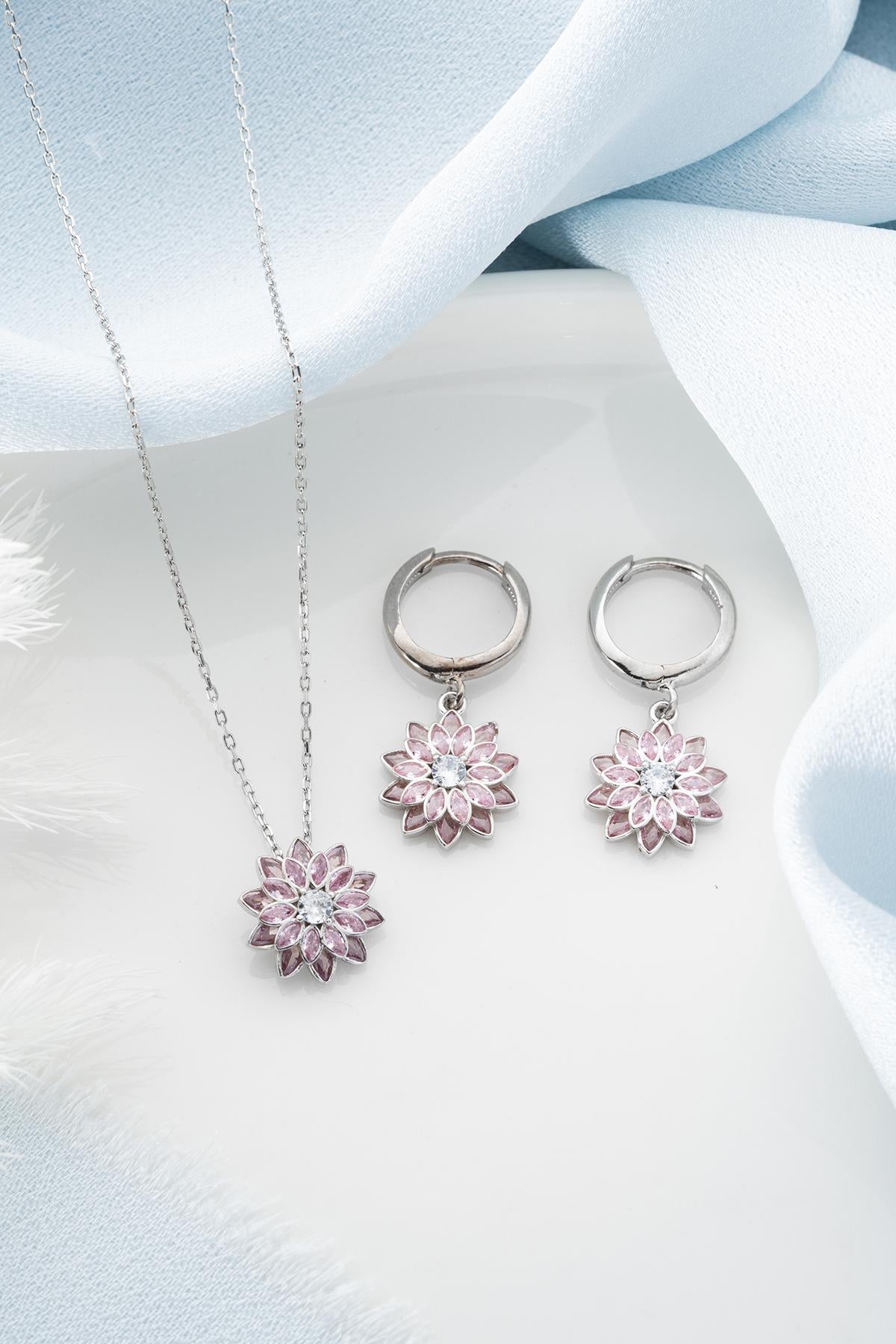 Nayyara • Parure 2 pièces en Argent 925 – Fleur Cristal Rose