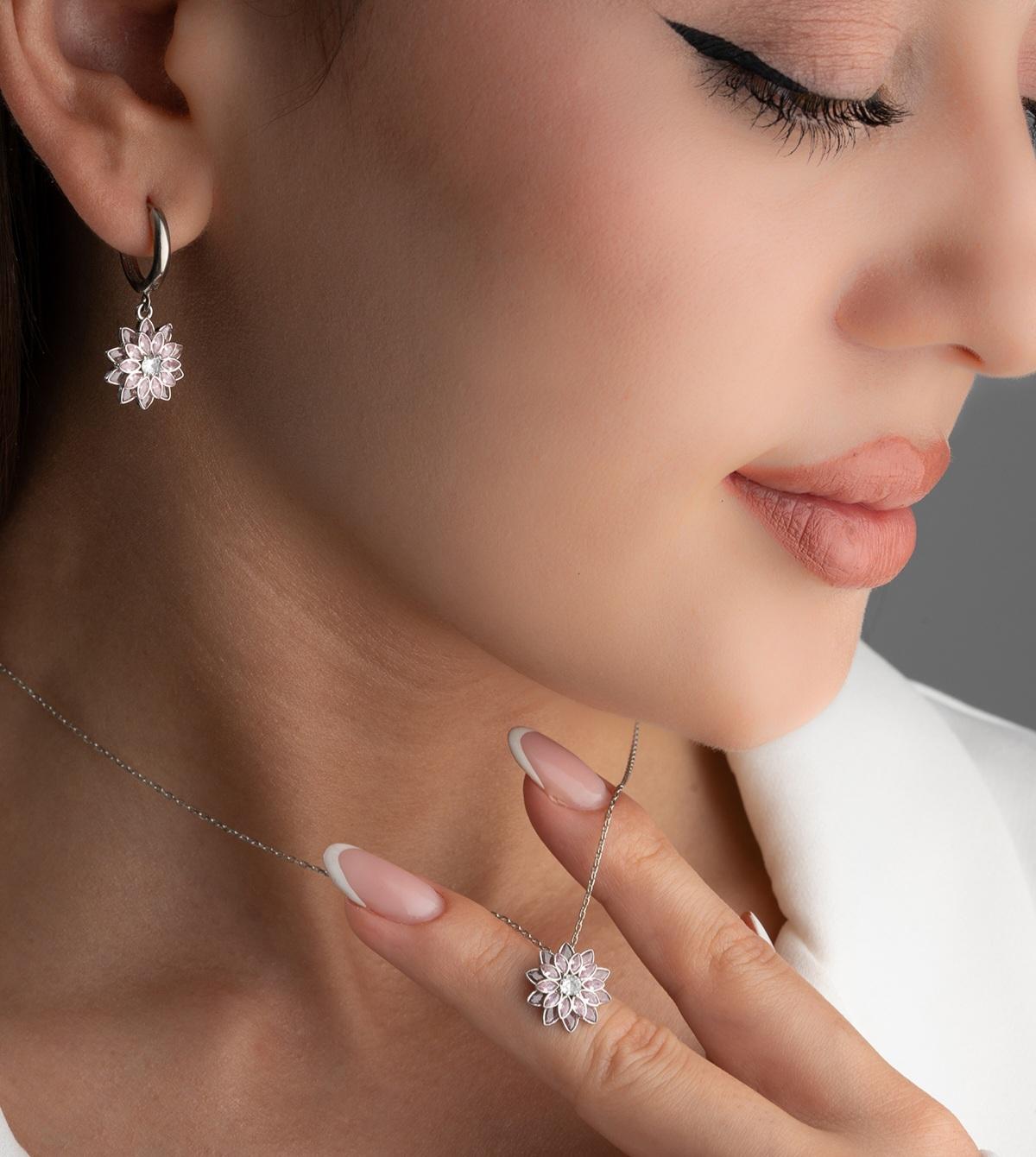 Nayyara • Parure 2 pièces en Argent 925 – Fleur Cristal Rose