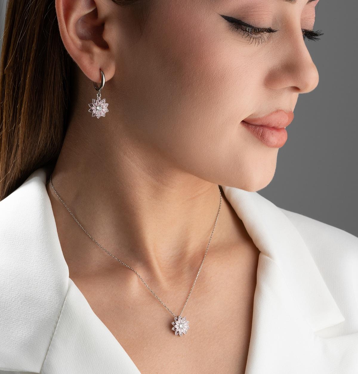 Nayyara • Parure 2 pièces en Argent 925 – Fleur Cristal Rose