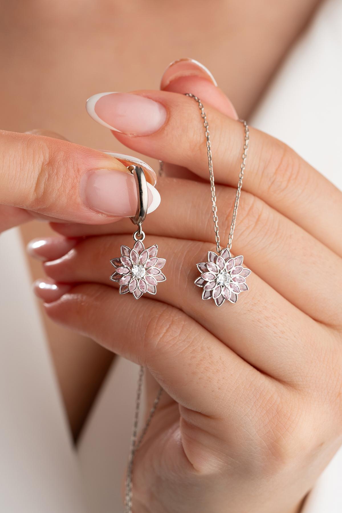 Nayyara • Parure 2 pièces en Argent 925 – Fleur Cristal Rose