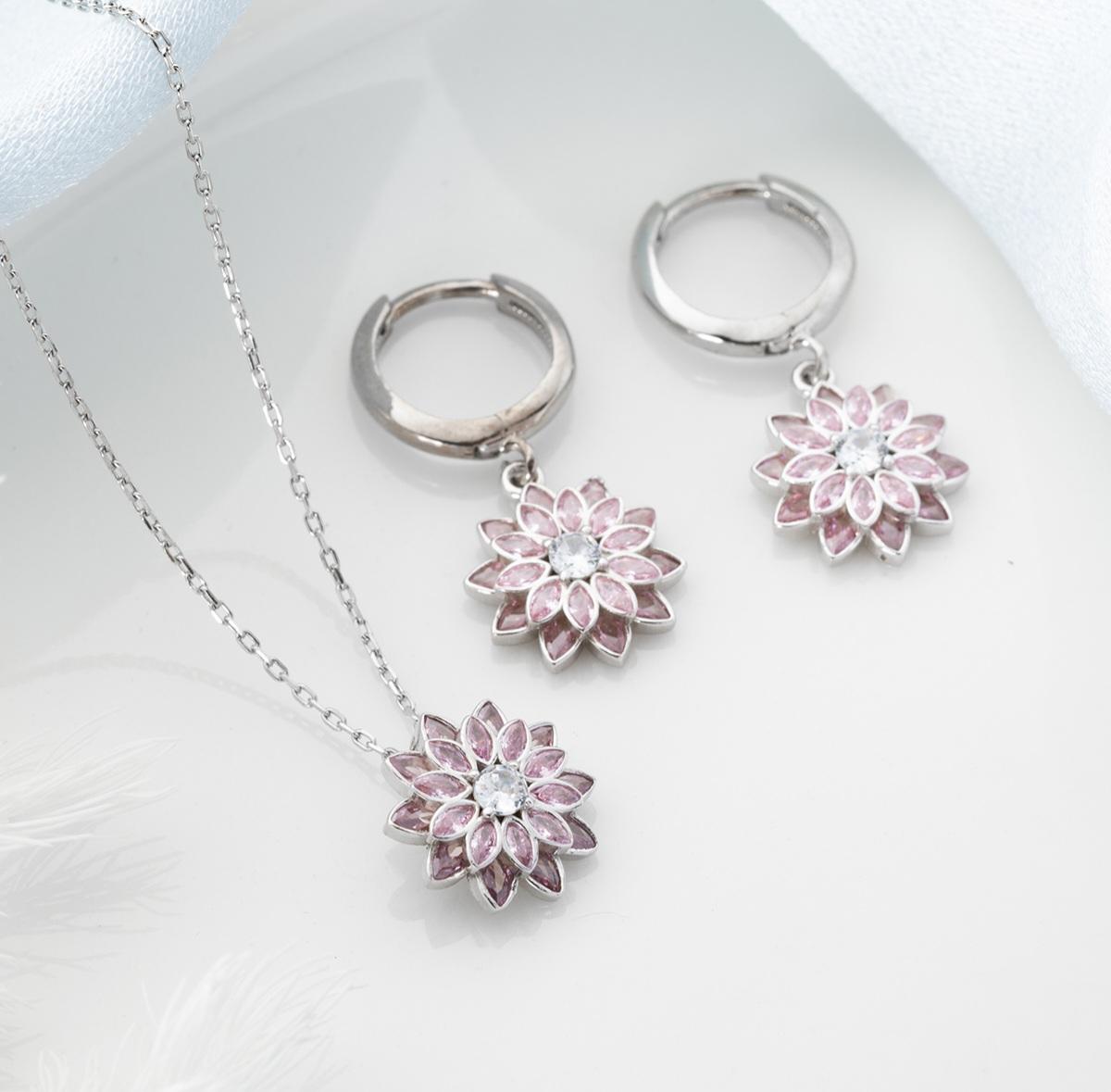 Nayyara • Parure 2 pièces en Argent 925 – Fleur Cristal Rose